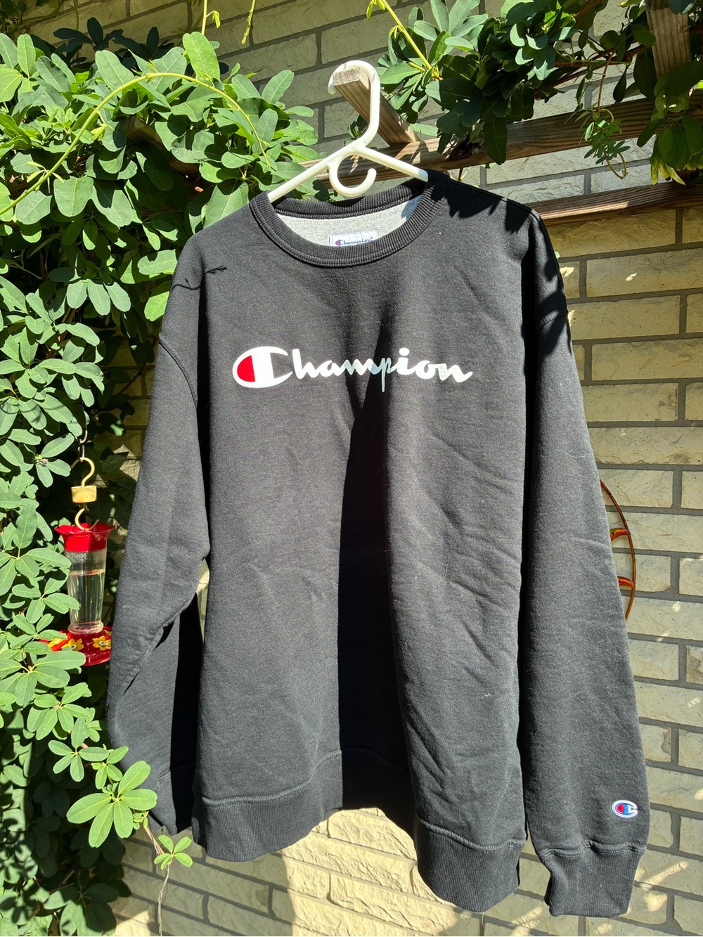 Men’s Champion Black Crewneck with White & Red Logo